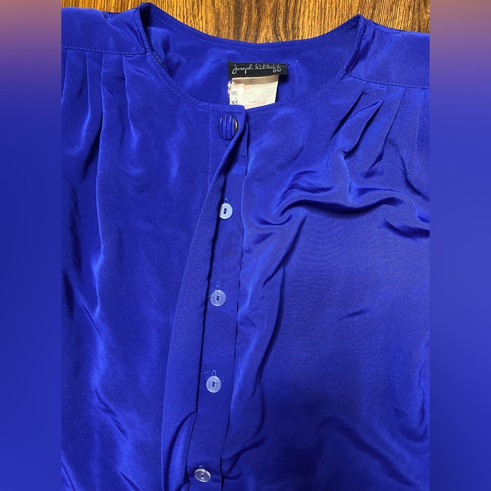 🌷 Joseph Ribkoff🌷 Vintage Royal Blue Pleated Dress With White Stripe Hem Size 11 - Picture 5 of 14